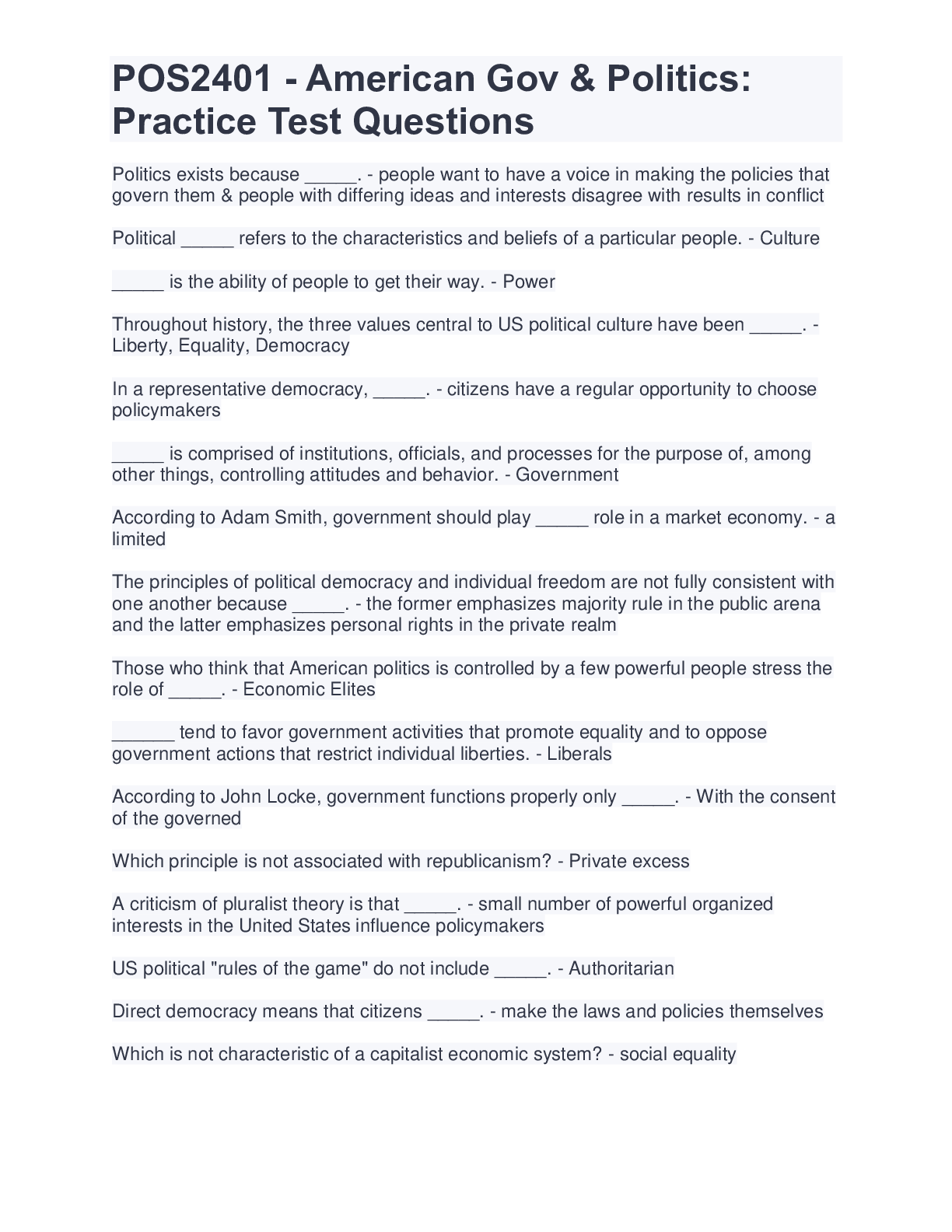 Preview image for POS2401 - American Gov & Politics: Practice Test Questions